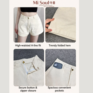 Shorts écologiques pour femmes en tissu kaki, décontractés, à ourlet roulé, pour un usage quotidien, 3 couleurs, OEM ODM, étiquette privée - Product Image 2