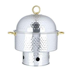 Luxury Round Hammered Stainless Steel Chafing Dish Deep Soup Warmer with Gold Handles Dome Lid <b>Buffet</b> Food <b>Server</b> Single Unit - Product Image 2