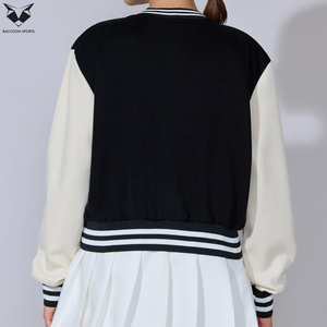 Best Supplier Newest Black White Full Sleeve Button Closure Autumn Short Length Contrast Color Design Women Varsity Jackets - Product Image 3