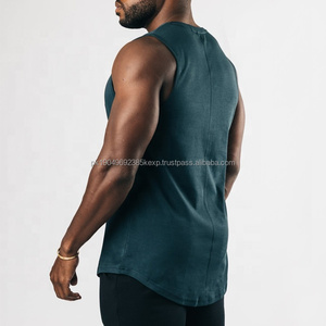 New Fashion <b>Men</b> Fitness Tank <b>Tops</b> Scoop Bottom Custom Sleeveless Singlets Embroidery - Product Image 4