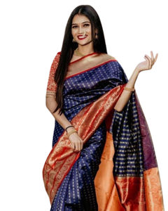 Soft Banarasi Plain Body Big Border Seda Saree Con Blusa - Product Image 1