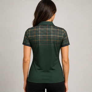 Polo Personalizado para Mujer, Diseño a Cuadros Verde Bosque y Cobre, Secado Rápido, Transpirable, Manga Corta, Uniforme de Golf, WPS-0857 - Product Image 4