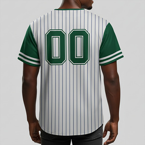 เสื้อเบสบอลผู้ชายแบบใหม่ สีขาวลายเขียว แขนสั้น ติดกระดุมด้านหน้า พิมพ์ชื่อทีมตามสั่ง ผ้าโพลีเอสเตอร์ระบายอากาศได้ดี - Product Image 2