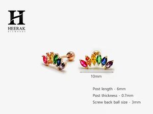 Rainbow Marquise Curved Cartilage <b>Earring</b> 14K Gold Plated Multi Color Gemstone Helix Piercing Stud Screw <b>Back</b> Ball Lab Diamond E - Product Image 2