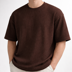 Camiseta de Manga Corta para Hombre, Color Morado, Tejido Waffle, Cuello Redondo, Corte Regular, Casual, Transpirable, 100% Algodón, Color Sólido, Térmica - Product Image 3