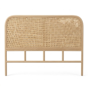 New Independent Furniture Modern Minimalist Woven Mesh <b>Rattan</b> Headboard <b>Bed</b> <b>Frame</b> Wood Eco-Friendly Brown Microfiber Upholstered - Product Image 1