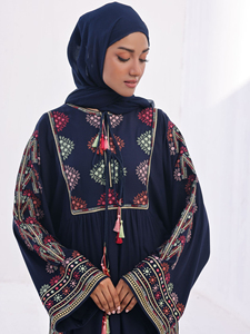 En stock – Nouvelle robe Abaya musulmane décontractée de haute qualité pour femme, grande taille, respirante, en lin, style Dubaï, broderie à la main, ouverte - Product Image 5