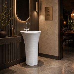Lavabo de Pedestal Rectangular de una Pieza PORSCHE-X, Montado en el Suelo, con un Solo Orificio, Grifo Monomando, Acabado Cromado Contemporáneo, con Desagüe - Product Image 2