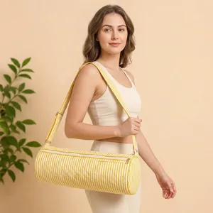 Sac fourre-tout matelassé en coton pour tapis de yoga, imprimé floral de qualité supérieure, avec bandoulière durable – Cadeaux en gros - Product Image 5