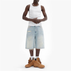 Shorts en jean délavé personnalisés de haute qualité pour homme, style streetwear décontracté, coupe oversize, effet usé, séchage rapide - Product Image 5