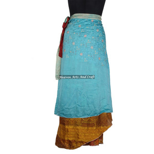 2026 Ethnic Reversible Two Layer Indian Vintage Silk Sari Magic <b>Wrap</b> <b>Skirt</b> 2 Layer Reversible Magic Silk Saris <b>Wrap</b> Long <b>Skirt</b> - Product Image 1