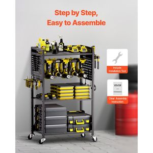 4-Tier Heavy Duty 150 Lbs Load Capacity <b>Rolling</b> Storage <b>Rack</b> Drill Holder Stable Floor Stand Tool Organizer Cart for Garage Use - Product Image 6