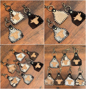 Nouveaux cadeaux promotionnels porte-clés en cuir de vachette cousu porte-clés en métal porte-clés en cuir véritable forme Unique porte-clés en cuir - Product Image 3