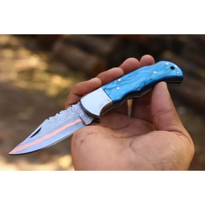 มีดพับ LEGACY BLADES OEM ทำมือจากเหล็กดามัสกัสทองแดง ปลายมีดแบบ Drop Point พร้อมระบบล็อคด้านหลัง ด้ามเรซิ่น เกรดอุตสาหกรรม รับประกัน 3 ปี - Product Image 2