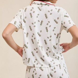 Pyjama d'été en jersey de bambou de haute qualité pour femme, ensemble chemise de nuit boutonnée et short imprimé, durable, à manches courtes, avec logo frontal - Product Image 4