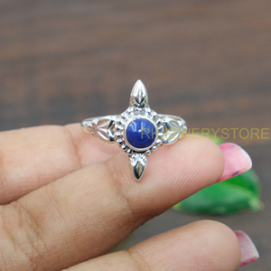 Anillo de lapislázuli natural, anillo de plata de ley 925 para mujer, anillo de piedra azul, anillo de promesa, joyería de lapislázuli - Product Image 5