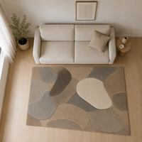 Handgetufteter Wollteppich für Wohnzimmer Organischer Kieselstein Japandi Wabi Sabi Neutral Beige Grau Luxus Designer
