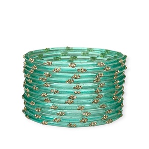 Most Selling Raindrop Sky Blue Glass Kashmiri <b>Bangles</b> with Gold Plated Detailing Premium Wedding <b>Set</b> for Women - Product Image 2