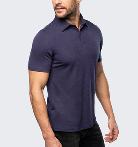High Quality Active Gym <b>T</b>-<b>Shirt</b> <b>with</b> Polo <b>Collar</b> Merino Knitted Fabric Anti-Wrinkle and Letter Pattern - Product Image 3