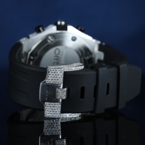 Montre chronographe de luxe en acier inoxydable glacé, avec lunette entièrement sertie de diamants Moissanite CZ, montre à quartz pour homme, bracelet en caoutchouc noir - Product Image 3