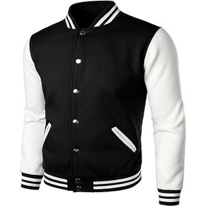 Veste universitaire pour homme, veste bomber décontractée à manches en cuir, veste de baseball avec lettrage - Product Image 2