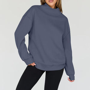 Sudadera de punto holgada de cuello alto azul marino para mujer, top informal de manga larga de color liso - Product Image 1