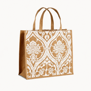 Sac fourre-tout de luxe en jute imprimé pour le shopping, les voyages, les courses – Sac à main écologique réutilisable – Collection Premium Utilitaire Quotidienne - Product Image 1