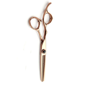 Tijeras de peluquería profesionales de oro rosa con 30 dientes, hoja de acero inoxidable, para diestros, mango largo, para uso en salón, elección de los barberos - Product Image 5