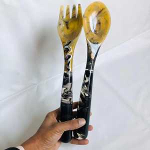 Juego de cubiertos de resina de alta calidad con mango de madera, cubiertos de resina color menta, utensilios de cocina, vajilla, cuchara para ensalada, artesanía de habilidad. - Product Image 6