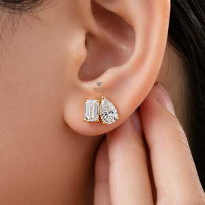 Custom for Jewelry Women's Classic IGI Certified 18K White Gold Pear and <b>Emerald</b> Cut Lab Diamond <b>Stud</b> Earrings - Product Image 2