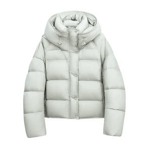 Men's Black Hooded Down Puffer <b>Jacket</b> Casual Winter Thick Zipper Closure <b>Short</b> <b>Sleeve</b> Slim Fit Windproof Solid Color - Product Image 3