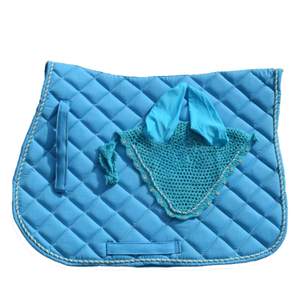Premium Quilted Horse Saddle Pad Set with Matching Ear <b>Bonnet</b> | Equestrian Riding Saddle Cloth | Breathable Jumping & Dressage - Product Image 3