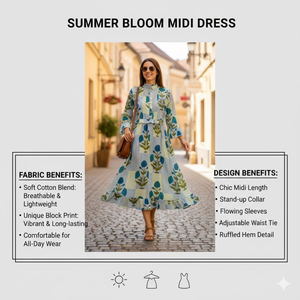 เดรสผ้าฝ้ายคอตั้งแต่งระบายสไตล์วิคตอเรียน พิมพ์ลายดอกไม้ทำมือ แขนยาว จับจีบเป็นชั้นๆ ทรงแม็กซี่ สำหรับผู้หญิง ผลงานชิ้นเอกประจำฤดูร้อน - Product Image 5