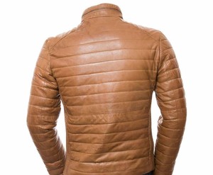 <b>Mens</b> Genuine <b>Leather</b> Field Jacket Classic Fit <b>Coat</b> Multi Pocket Front Zip Stand Collar <b>Long</b> Sleeve Casual Fashion Outerwear - Product Image 2