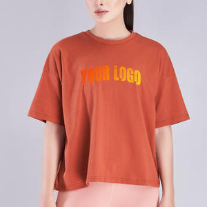 Women's <b>Orange</b> Crew Neck Short Sleeve Regular Regular Fit Solid Color Casual 100% Cotton Jersey Breathable Print Customized - Product Image 3