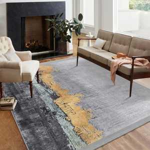Alfombra Moderna de Lana Tufted a Mano en Gris y Dorado para Sala de Estar y Habitación Infantil, Alfombra Contemporánea para Decoración del Hogar, MOQ 1 Pieza - Product Image 1