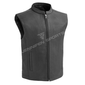 2026 Hot Selling Men's <b>Black</b> Leather Motorcycle <b>Vest</b> OEM Custom Design with Stylish Slim Fit Zipper Closing With Side Pockets - Product Image 1