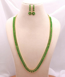 Luxury Marquise <b>Emerald</b> <b>Necklace</b> Set 22K Gold Plated Brass Long Adjustable Jewelry for Women Wholesale Price - Product Image 4