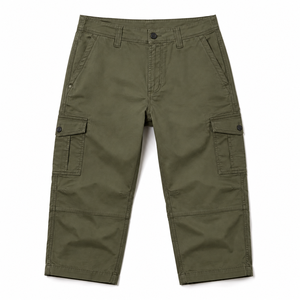 <b>Men's</b> Cargo Capri <b>Pants</b> <b>Three</b> <b>Quarter</b> Utility Trousers Multi Pocket Casual Workwear 100% Cotton Canvas Mid Waist OEM ODM - Product Image 4