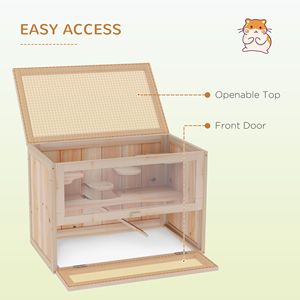 Habitat di criceto a 2 livelli con struttura in legno di abete apribile con porta anteriore e scala stabile in legno di piccole dimensioni forniture per animali - Product Image 5