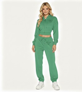 Women's Purple Hooded <b>Tracksuit</b> Set Full Length Sweatpants With Side Pockets And Drawstring Closure Casual Loose Fit 100% Cotton - Product Image 2