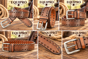 Equipro Genuine Leather <b>Belt</b> Hide Geometric Pattern Pin <b>Buckle</b> Rectangular <b>Silver</b> Vintage Style Breathable Durable 3.5cm Width - Product Image 3