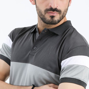Polo de punto de manga corta para hombre, gris y blanco con bloques de color, corte regular informal, diseño transpirable - Product Image 6