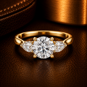 แหวนหมั้นเพชรทรงกลมเจียระไนแบบ Brilliant Lab Grown Diamond DEF VVS ประดับเพชรทรงลูกแพร์ รับรองโดย IGI ทองคำ 14K 18K สีเหลือง แหวนแต่งงานขายส่ง - Product Image 1