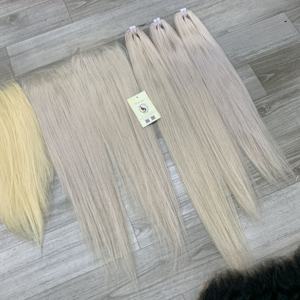 Extensiones de cabello humano virgen vietnamita al por mayor, rubio platino, negro, liso natural, doble trama, cosidas a máquina, directamente de fábrica. - Product Image 2