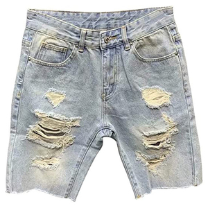 High Quality <b>Men</b> Summer <b>Jean</b> Shorts High Street Vintage Loose Fit Distressed Washed Ripped <b>Men</b> Denim Shorts - Product Image 3