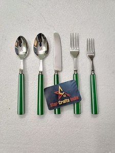Ensemble de couverts en matériaux écologiques avec manche en résine, vaisselle en acier inoxydable 18/8, décoration de table, ensemble de couverts 5 pièces - Product Image 6