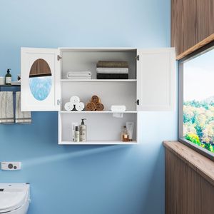 Two-<b>Door</b> Bathroom <b>Mirror</b> Cabinet with Facial Tissues Slot Multifunctional Storage Wall Vanity for Facial Tissues Shelves - Product Image 3