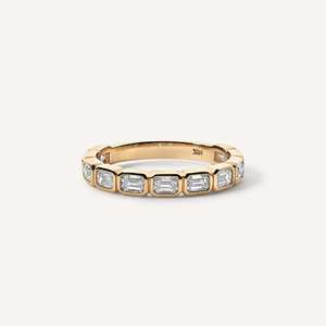 Trendy Emerald Cut Lab Grown Diamond <b>Silver</b> Bezel Set Band East West Lab Grown Diamond <b>Silver</b> Half <b>Eternity</b> <b>Ring</b> - Product Image 1