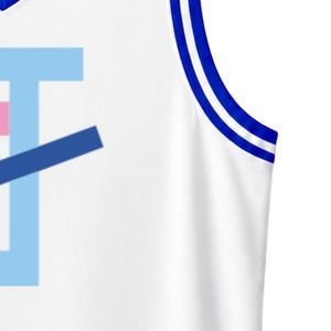Maillot de basket-ball blanc pour femme avec logo JJ brodé, sans manches, col en V, avec bordure contrastée, pour tenue de match personnalisée - Product Image 4